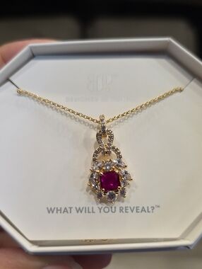 Gold-Plated Necklace with Vivid Pink Cushion Crystal Pendant
